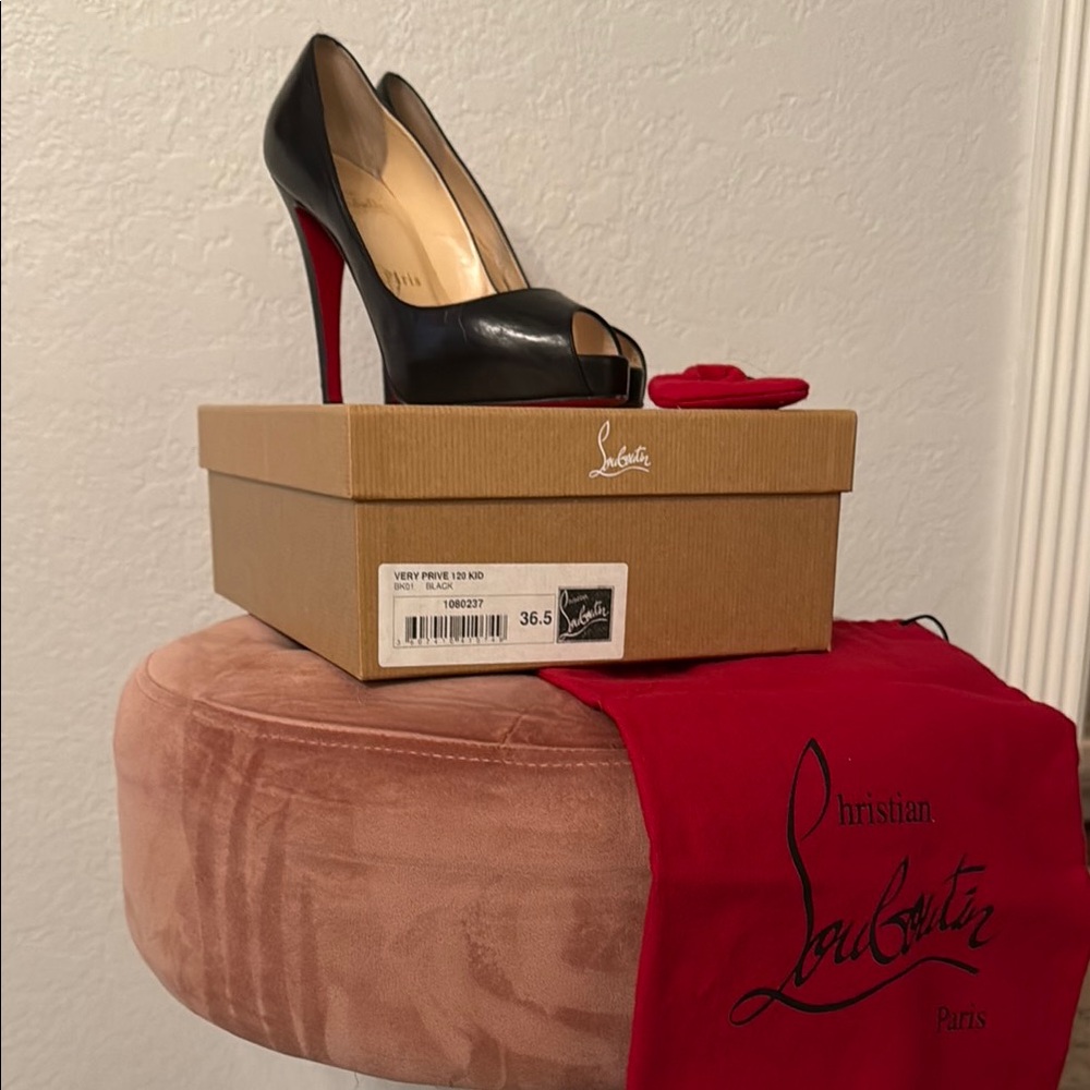 Christian Louboutin Black Peep-Toe Stiletto Pumps